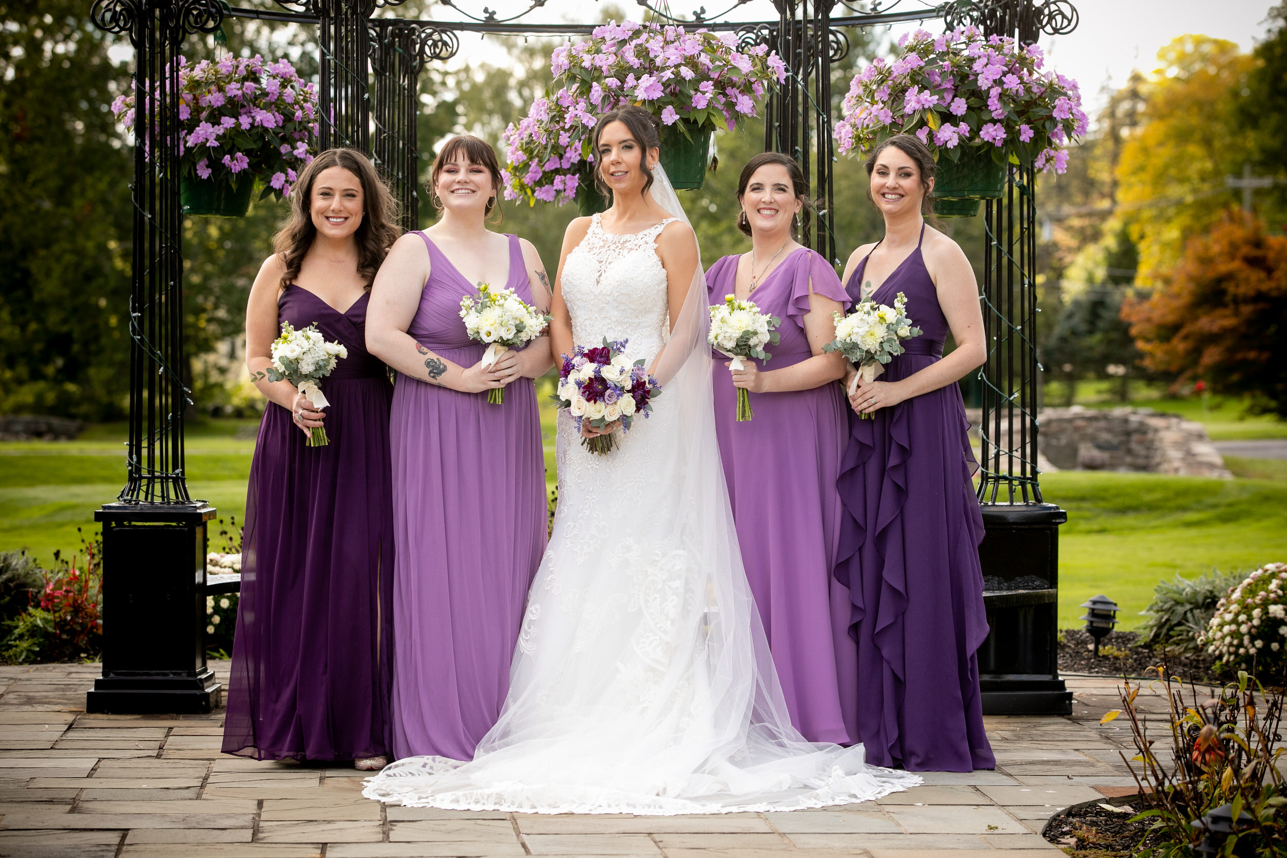 Bridesmaids with wedding flowers