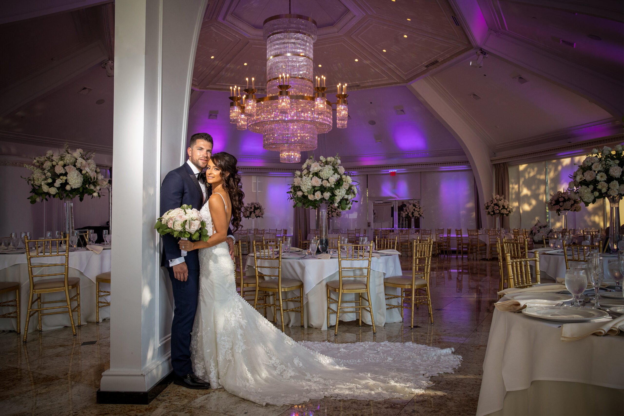 Bride and Groom in wedding venue ballroom