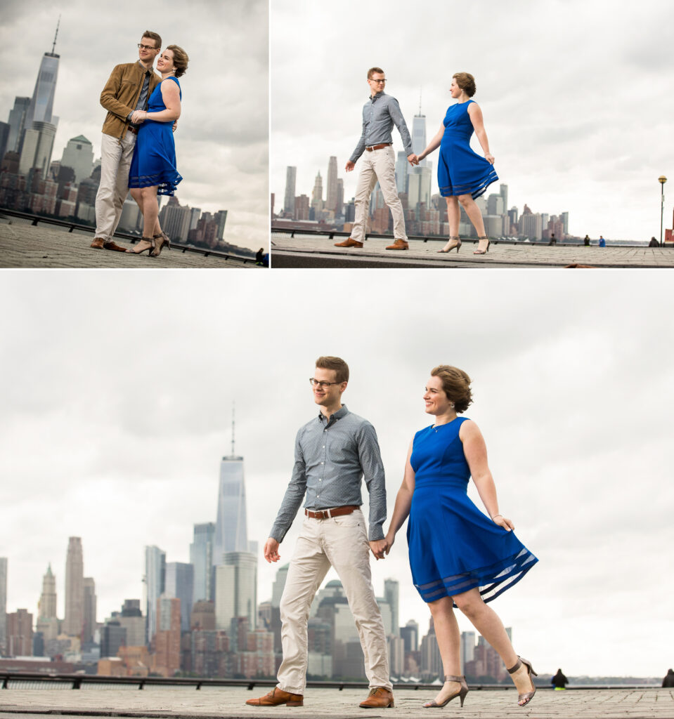 NYC Skyline Background of Couple Newly Engaged