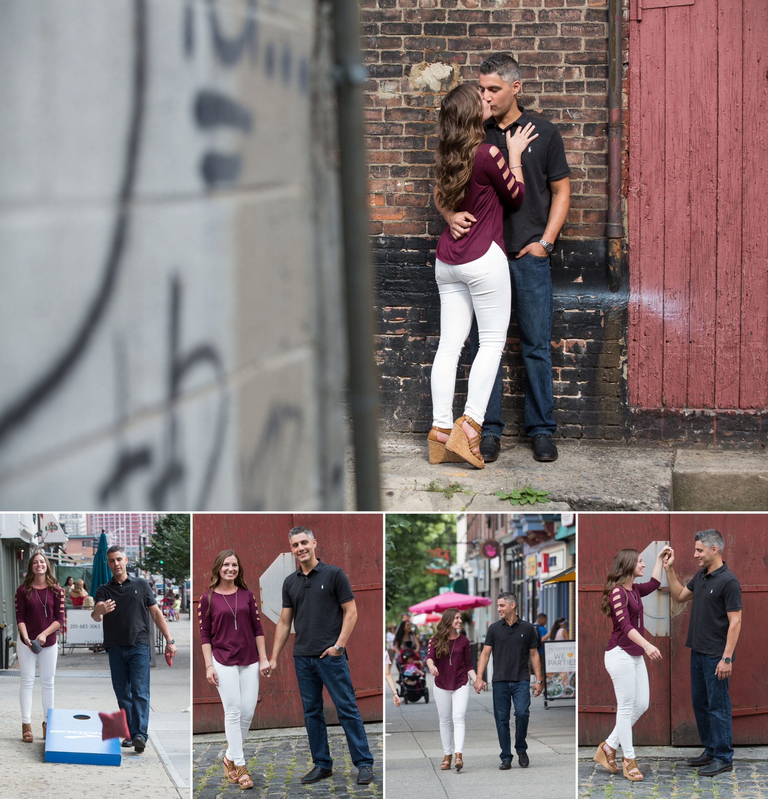 Engaged couple poses for photos to use on save the date card