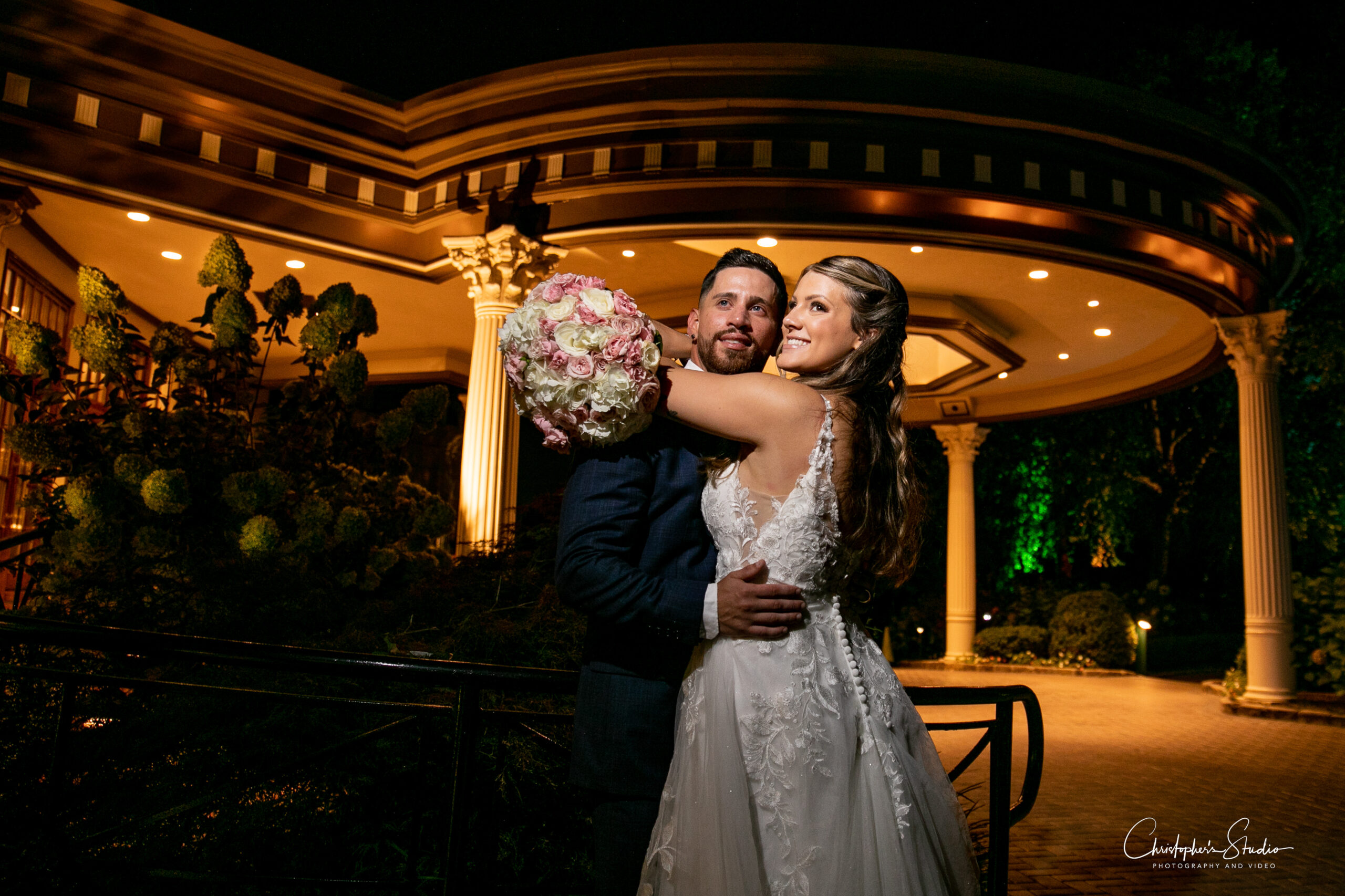 An evening walk outside the VIP Country Club in Westchester, NY. for the bride and groom.