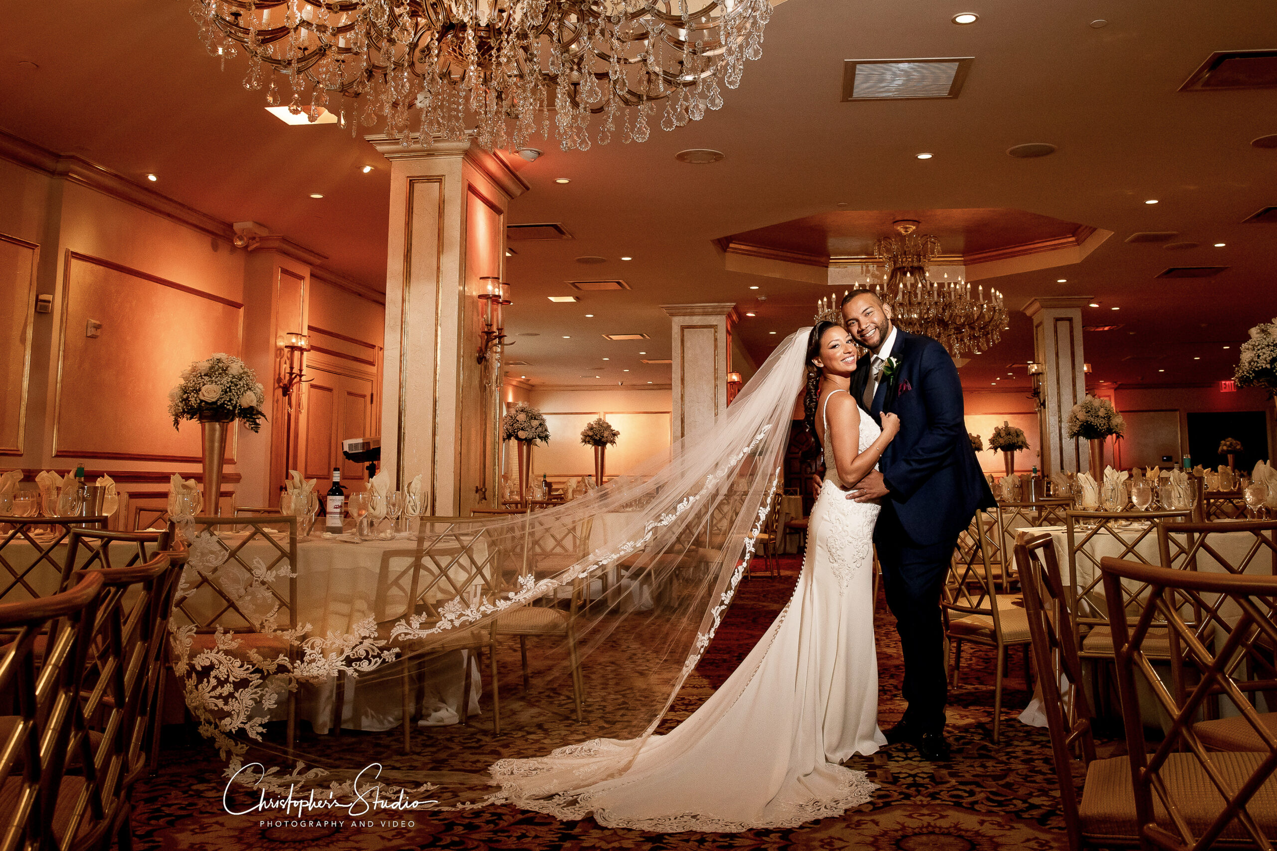 Bride and Groom in Ballroom of the Surf Club in New Rochelle, NY.