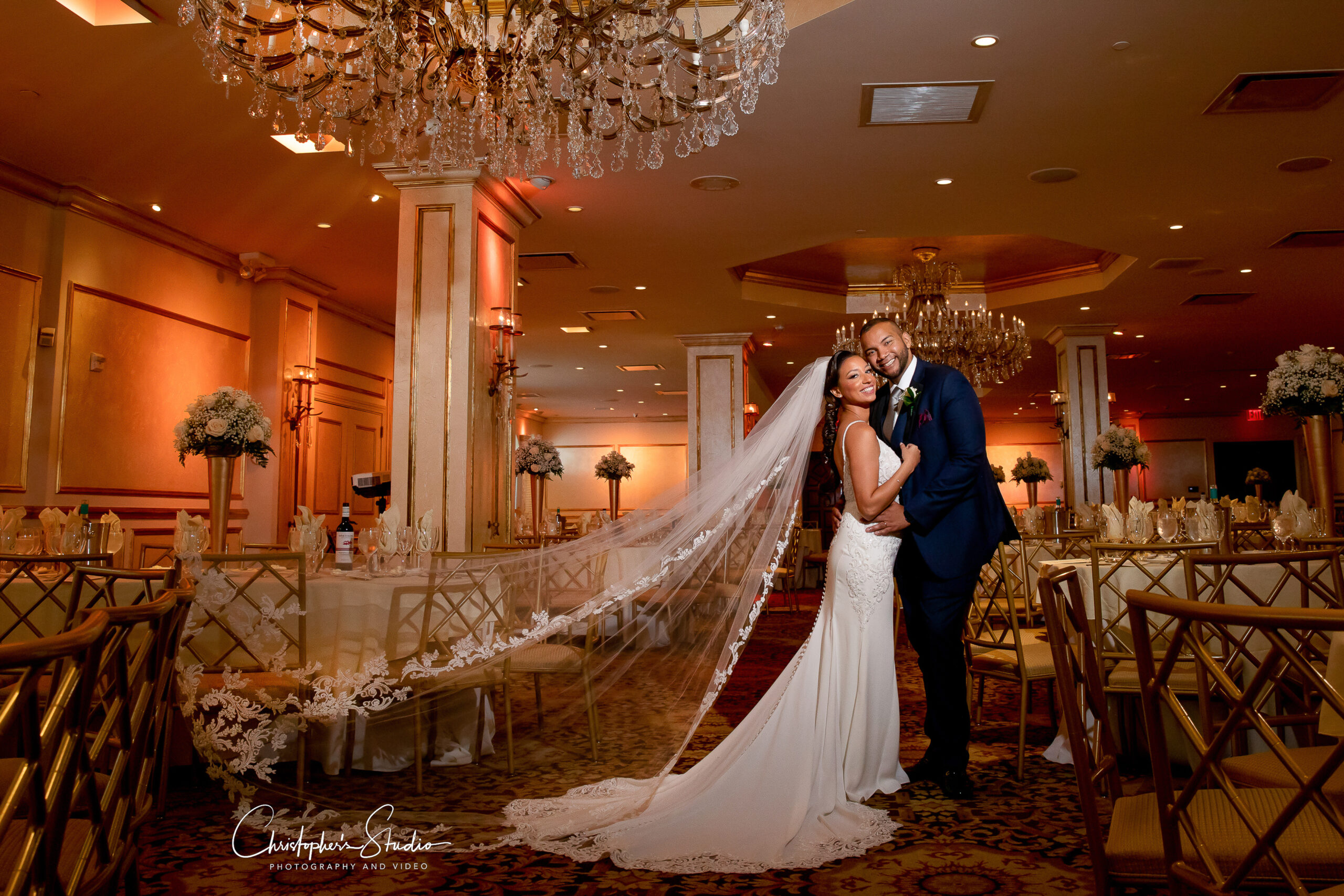 Bride and Groom in The Surf Club Ballroom