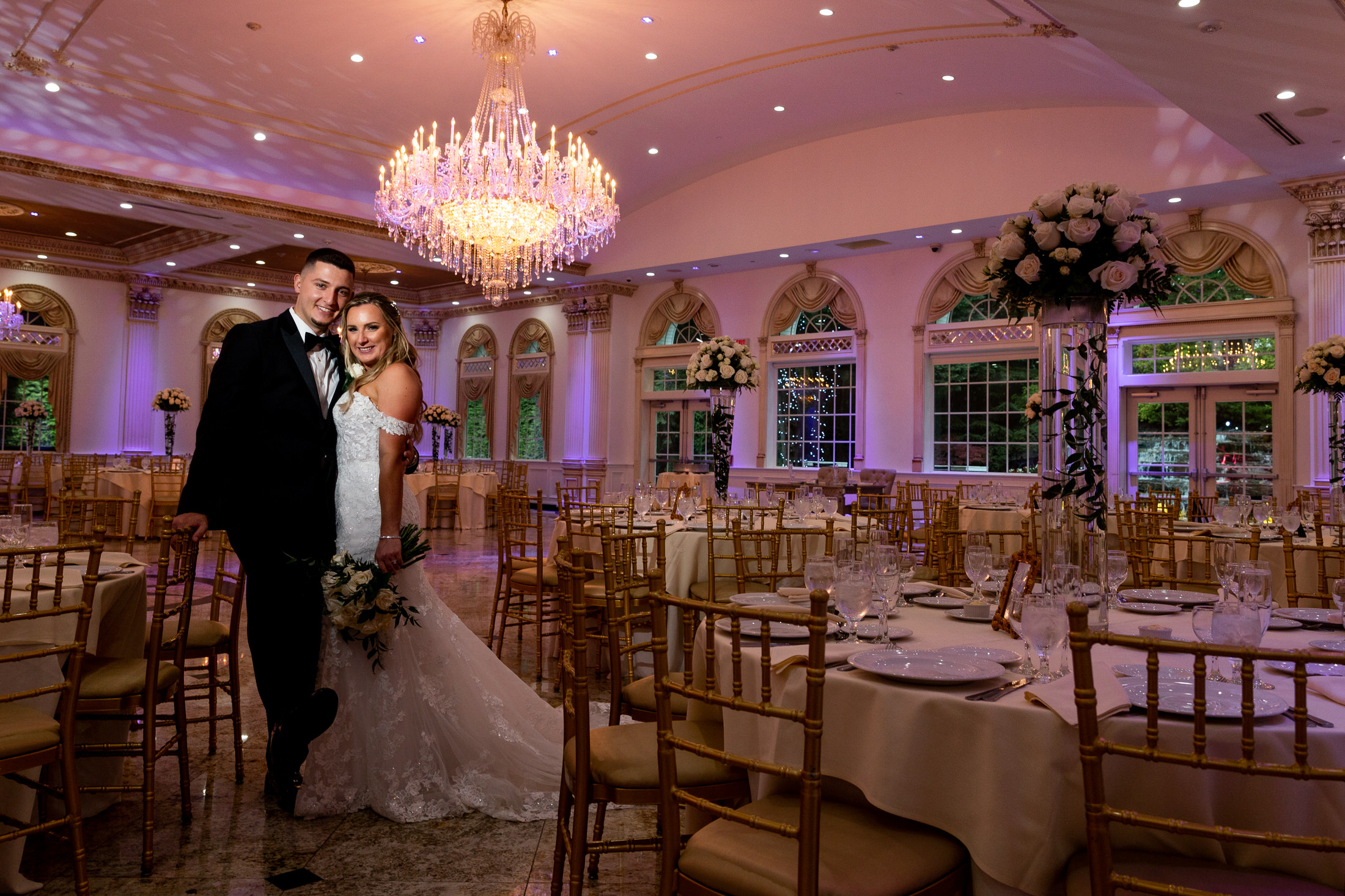 Bride and Groom in Old Tappan Manor Ballroom