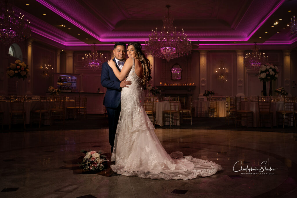 Bride and Groom Photos in Ballroom at The Rockleigh