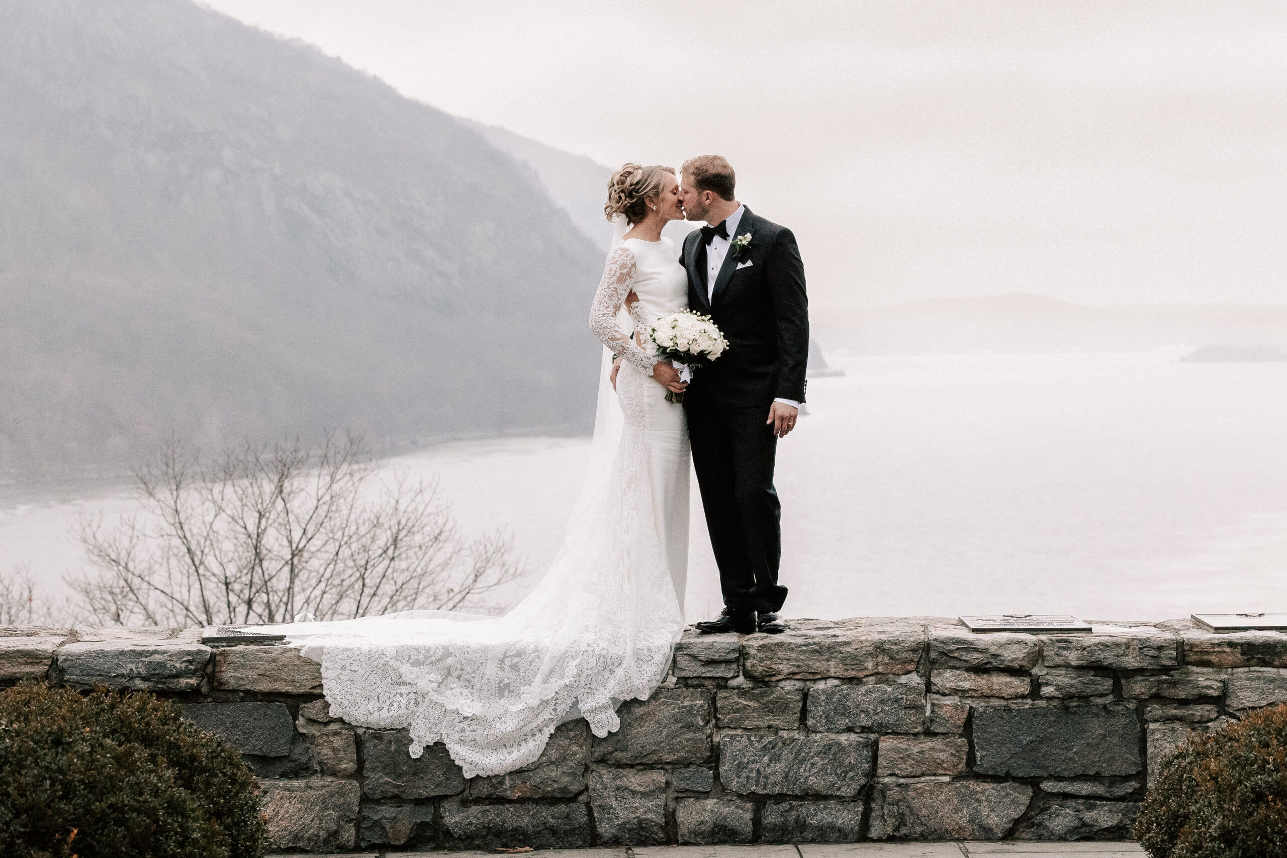 Bride and Groom Kissing at Trophy Point