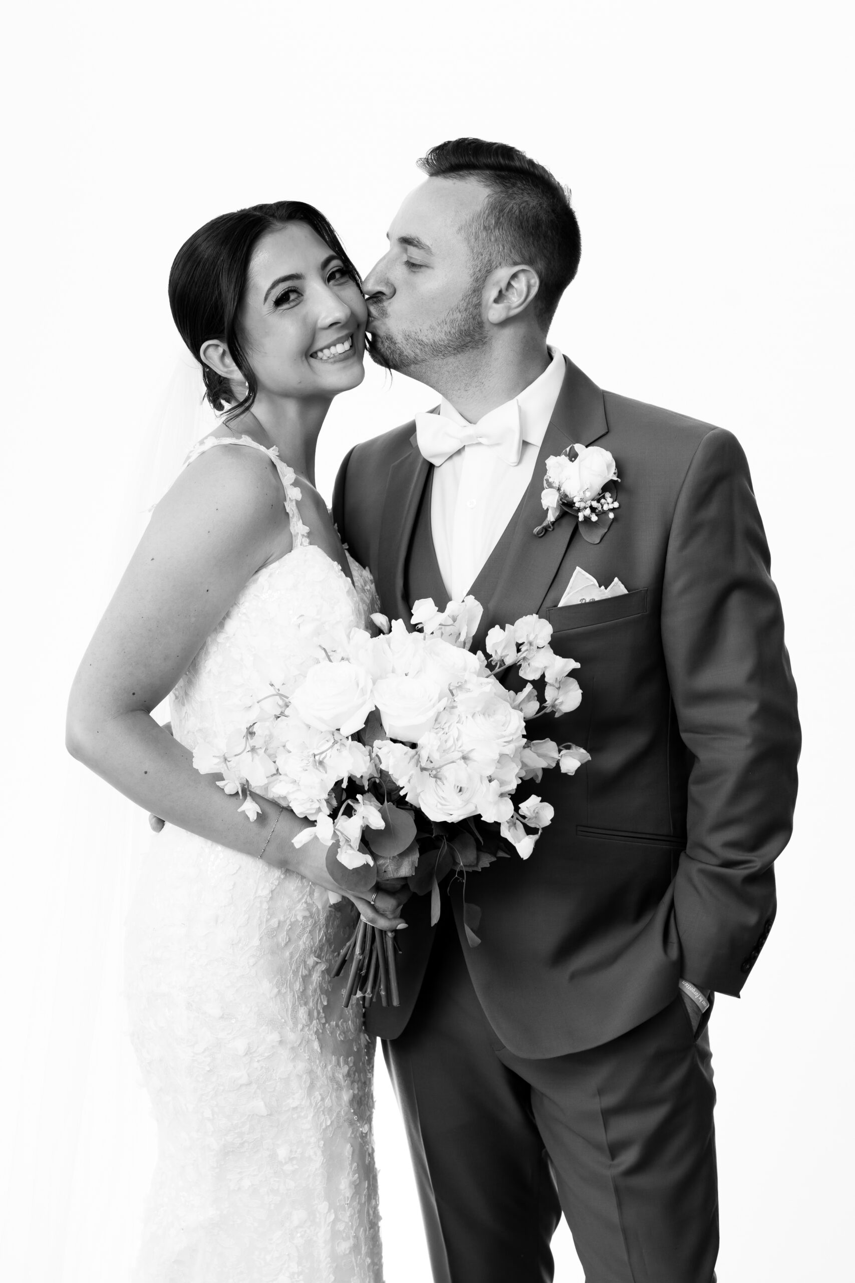 Black and White photo of bride and groom