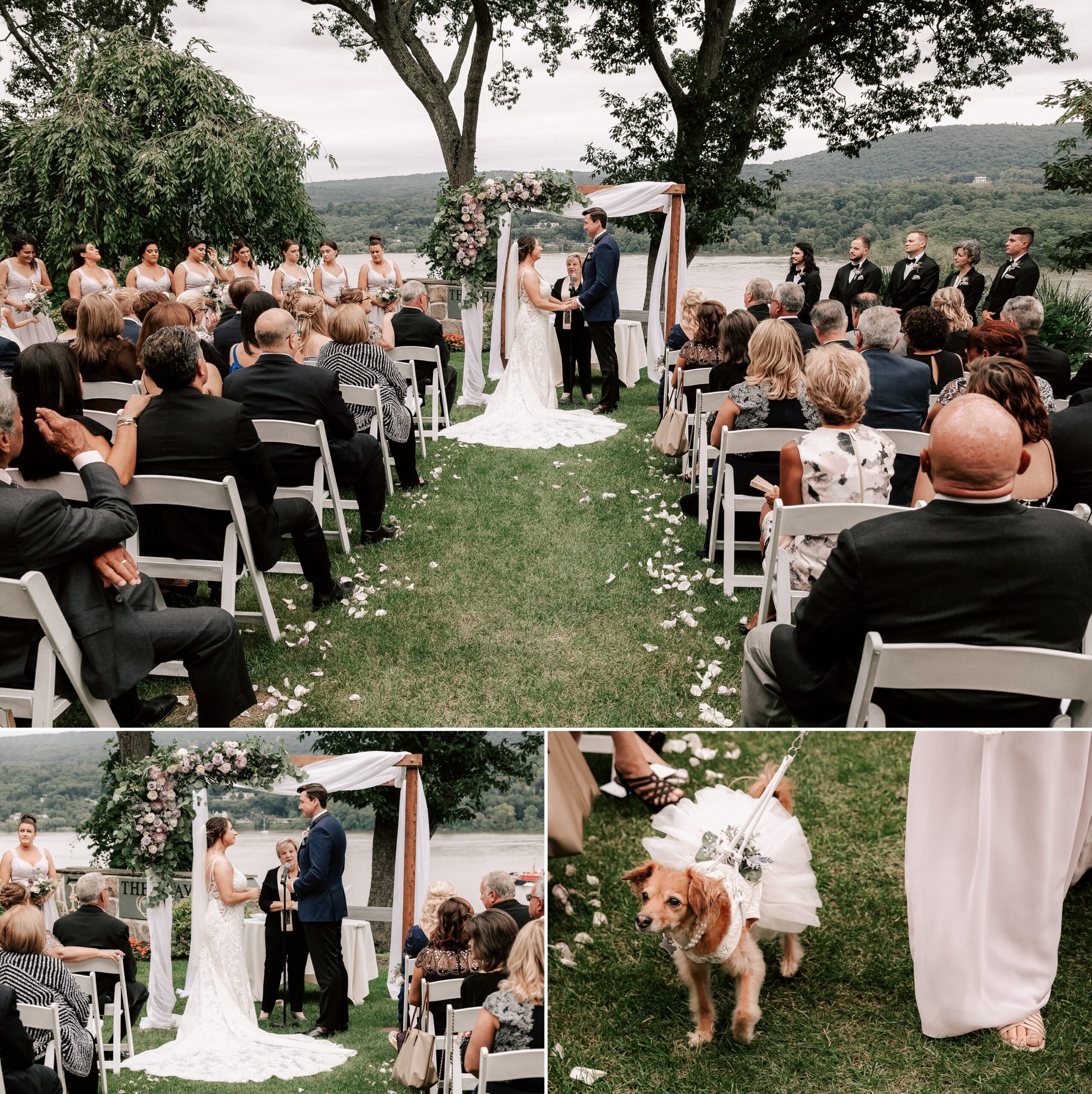 Wedding ceremony at Thayer Hotel overlooking the Hudson River.