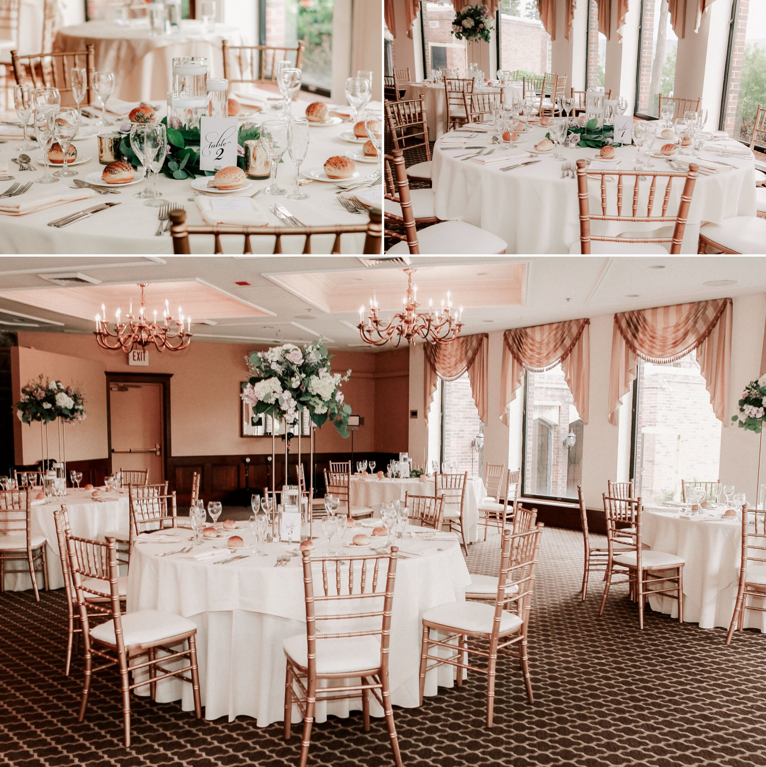 Wedding ballroom set up before guests enter.