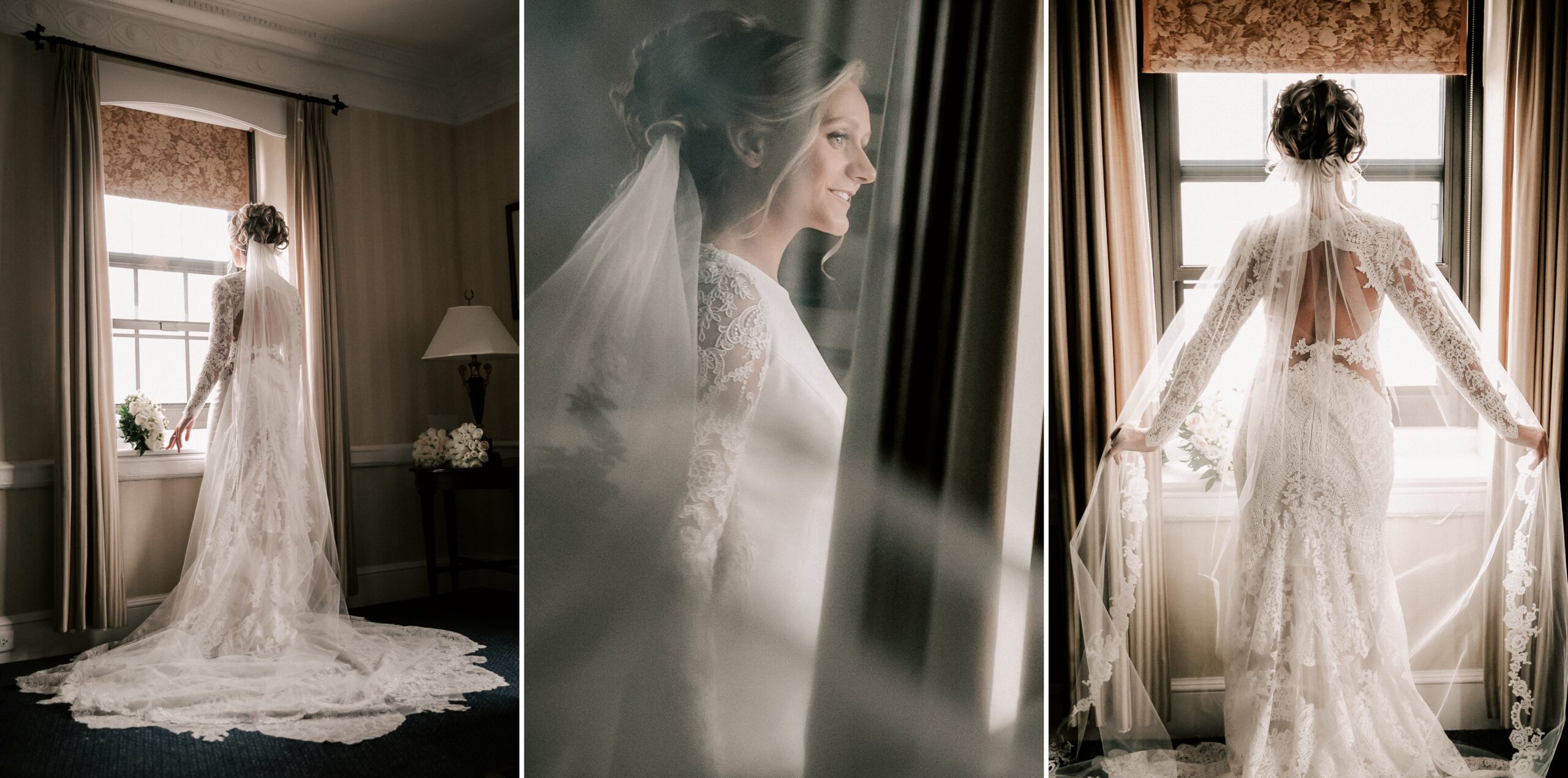 Bride in bridal suite at Thayer Hotel