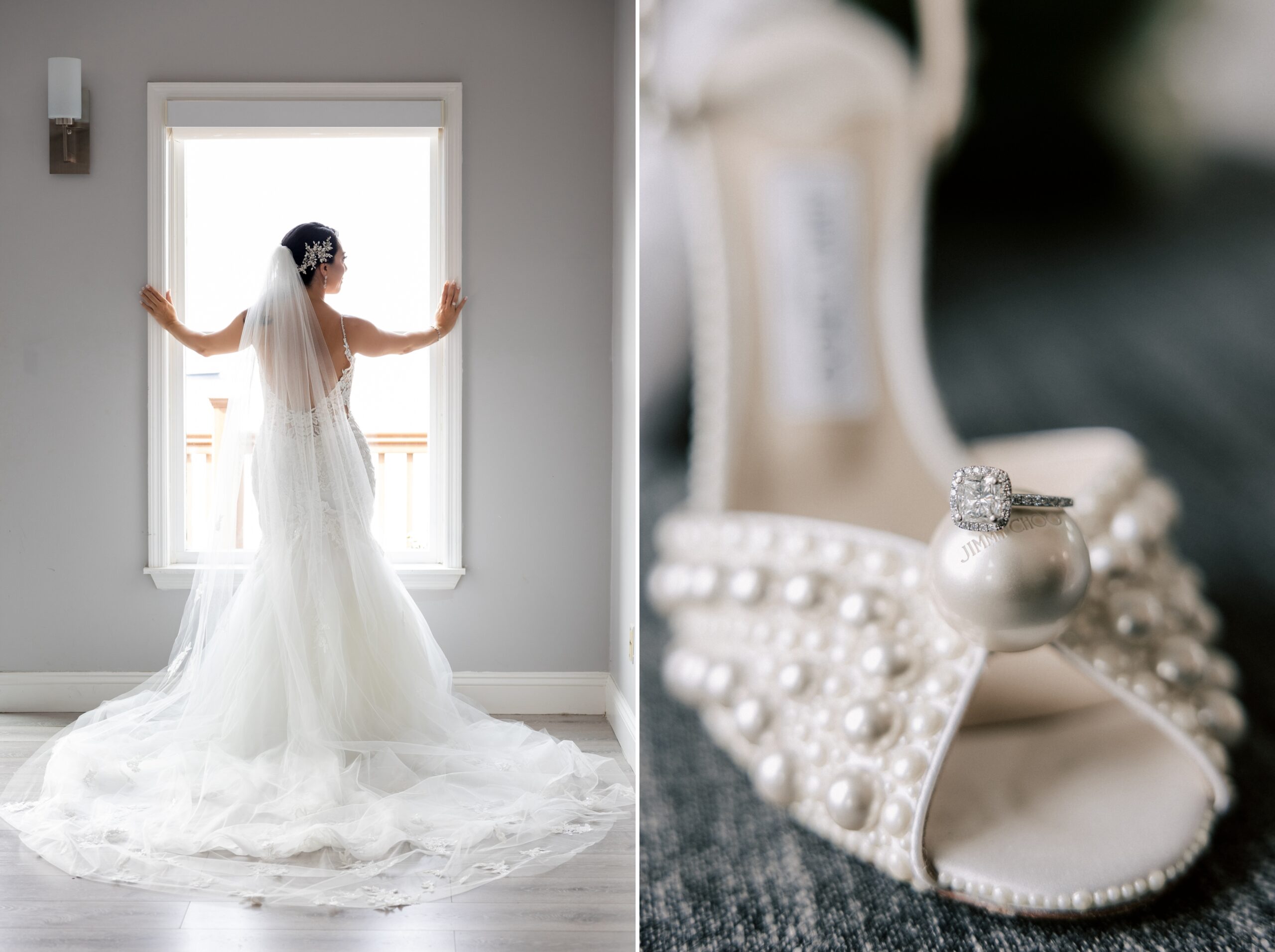 Bride with wedding shoes after ceremony