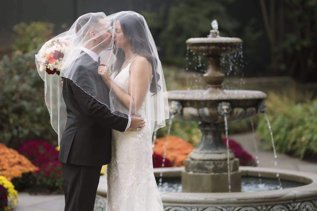bride and groom kissing