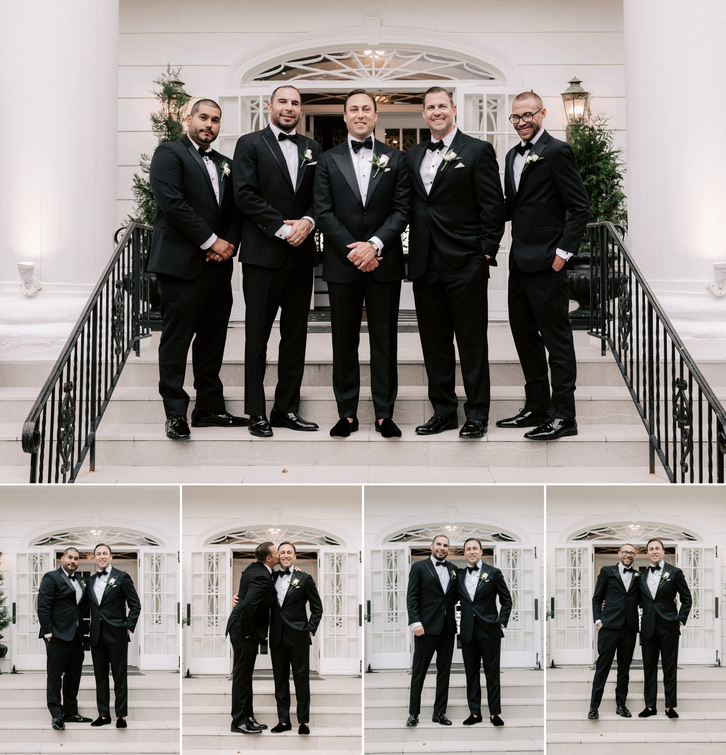 Groomsmen on steps of Briarcliff Manor