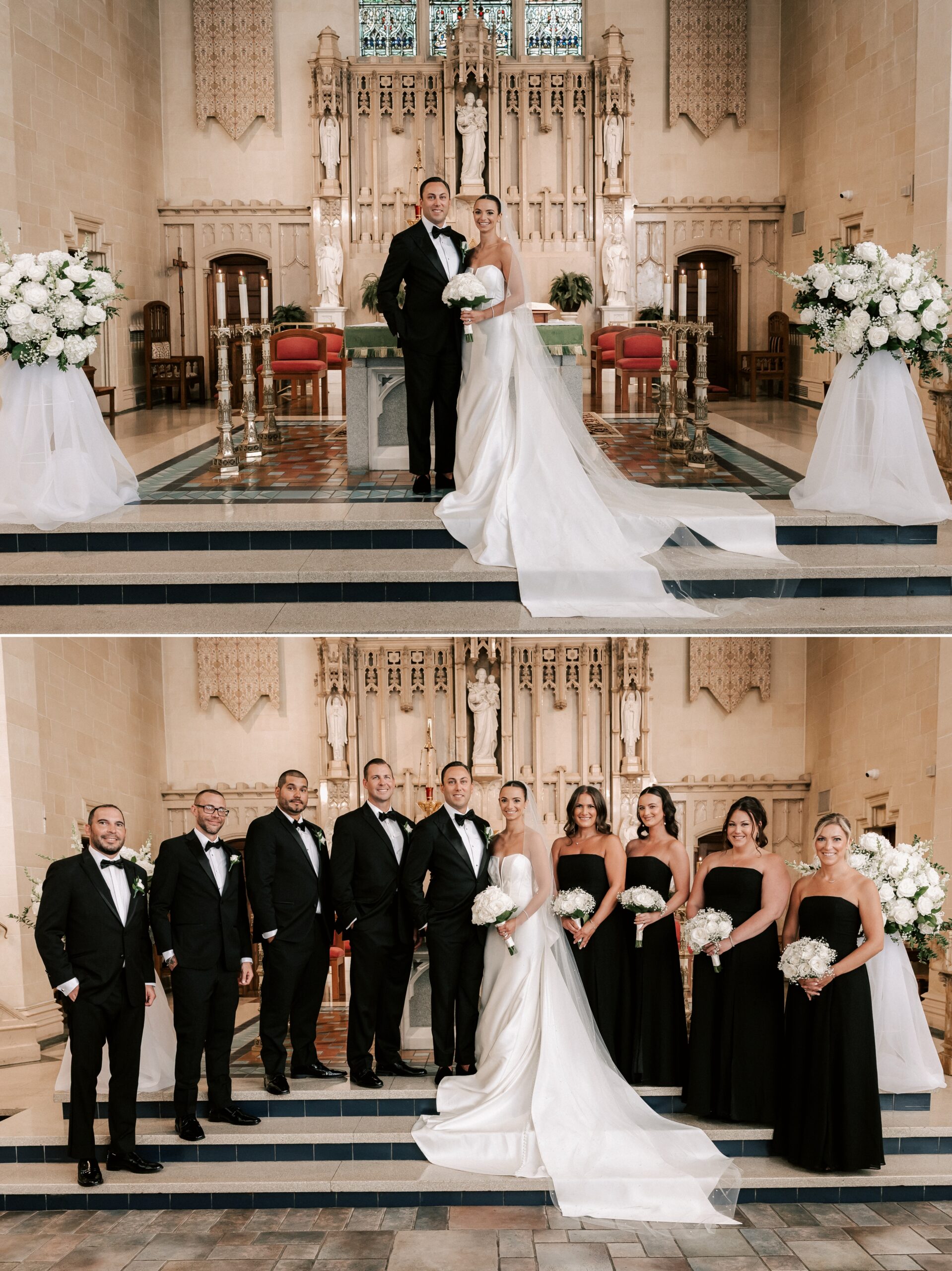 bridal party photos at altar